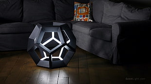 black and white wooden table, lamp, geometry, interior design, photography