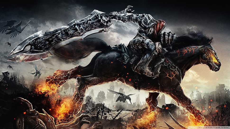 man riding black and brown horse digital wallpaper, video games, Darksiders HD wallpaper