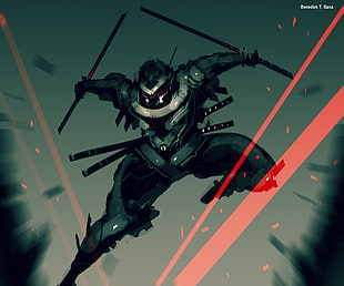 cartoon character digital wallpaper, samurai
