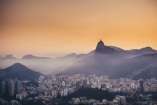 city buildings, Rio de Janeiro, Christ the Redeemer, mist, city