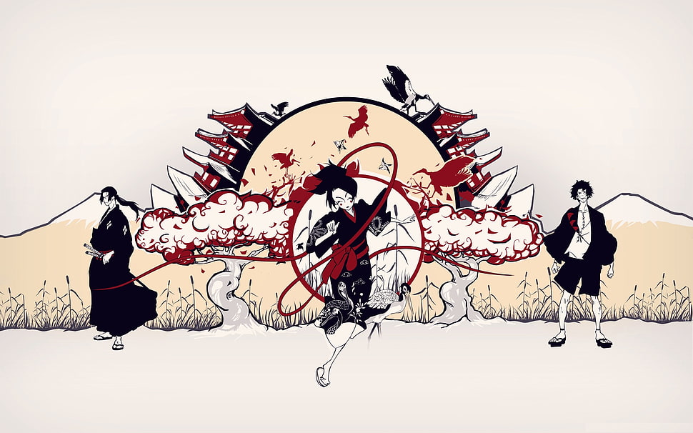 painting of three men, Samurai Champloo HD wallpaper