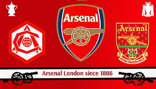 Arsenal London logo with text overaly, Arsenal Fc, Arsenal, Arsenal London, London HD wallpaper