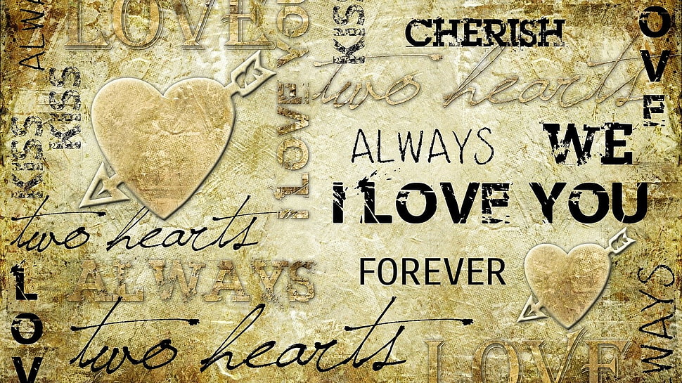 brown background with text overlay, heart, typography HD wallpaper
