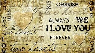 brown background with text overlay, heart, typography