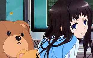 girl with bear anime character HD wallpaper