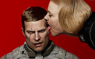 woman licking man's face