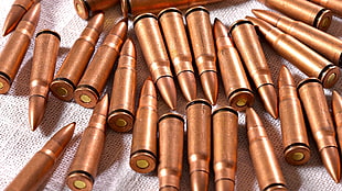 brass-colored gun bullet lot, ammunition, weapon