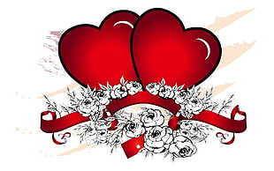 two red hearts with grayscale rose flower logo