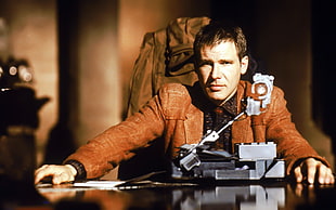 men's brown notched lapel suit jacket, movies, Bladerunner, Harrison Ford HD wallpaper