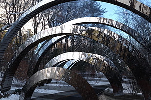 gray steel road arcs, photography, reflection, arch HD wallpaper