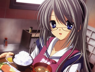 female anime character wearing eyeglasses illustration