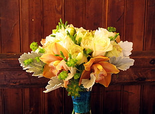 white and brown flower bouquet