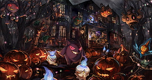 Gengar Pokemon illustration, Pokémon, Halloween, Gengar, Drifloon HD wallpaper