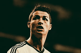 men's white Adidas jersey shirt, Cristiano Ronaldo, Real Madrid, soccer HD wallpaper
