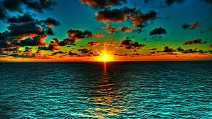 green seas on sunset on landscape photography HD wallpaper