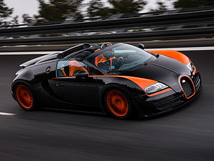 black and orange sports coupe