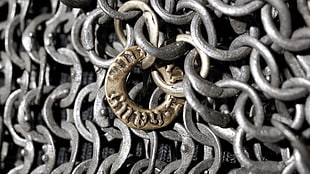 brown padlock, chains, chain-link, metal