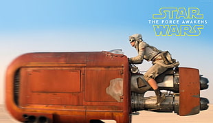 Star Wars The Force Awakens Rey riding vehicle digital wallpaper