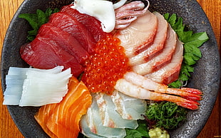 shrimp with vegetable, sashimi