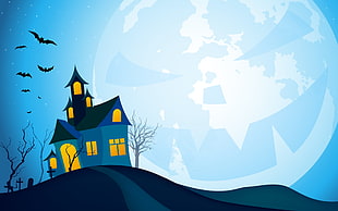 haunted house animated illustration, Halloween, vector, vector art HD wallpaper