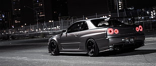 gray coupe, ultra-wide, car, Nissan Skyline GT-R
