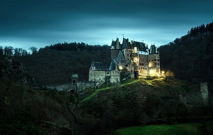 white concrete castle, dark, landscape, Germany, castle