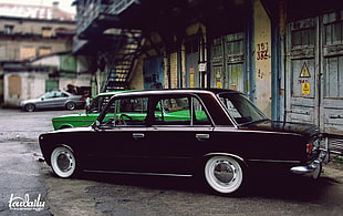 vintage black sedan, car, old car, LADA, VAZ