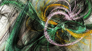green, black, and white abstract painting