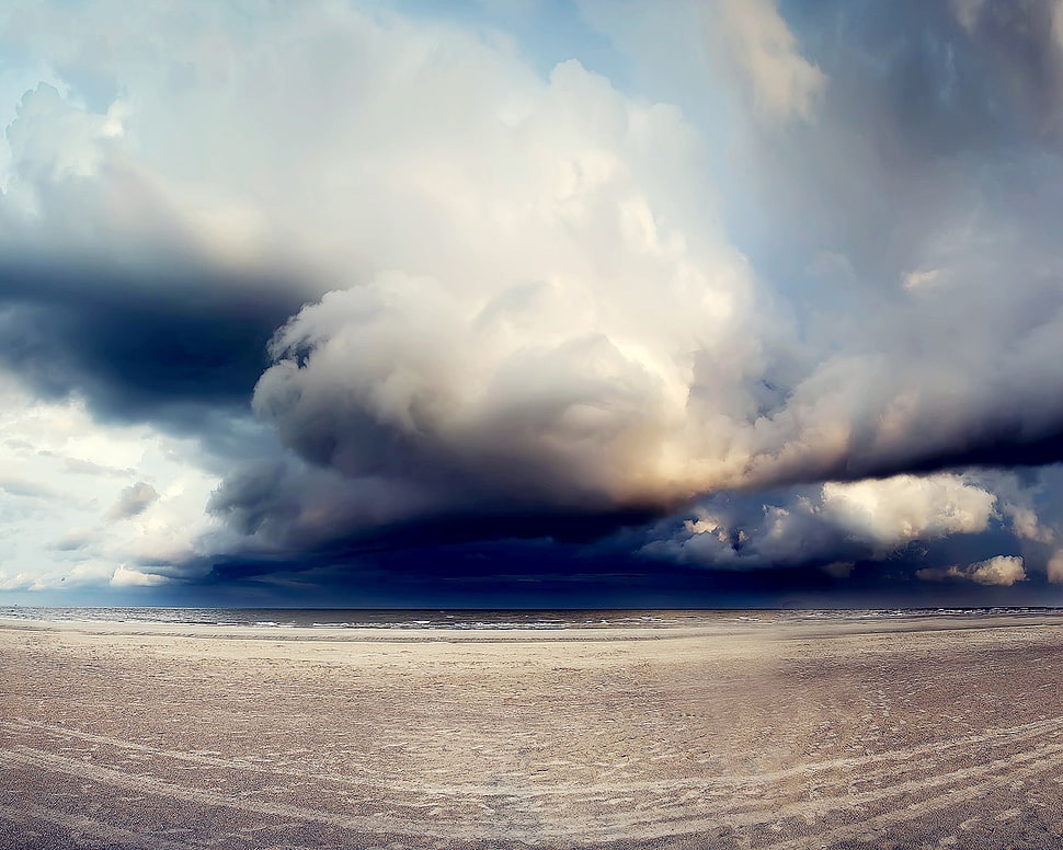 white clouds, sky, anime, sea, storm HD wallpaper