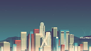 white and blue wooden cabinet, pixels, skyscraper