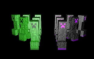 Minecraft creeper and ender creeper toys, creeper, Minecraft, video games, PC gaming HD wallpaper