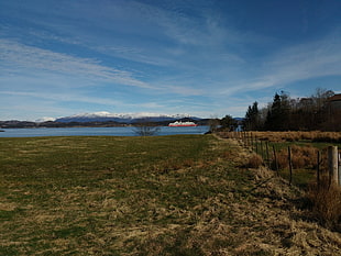 white and blue boat on body of water, ship, Norway, mountains, spring