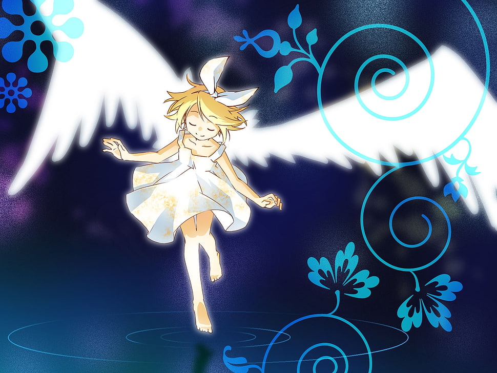 female anime character with wings flying illustration HD wallpaper