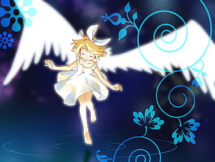female anime character with wings flying illustration