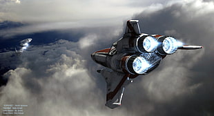 gray and orange spaceship, Battlestar Galactica, spaceship, digital art, science fiction