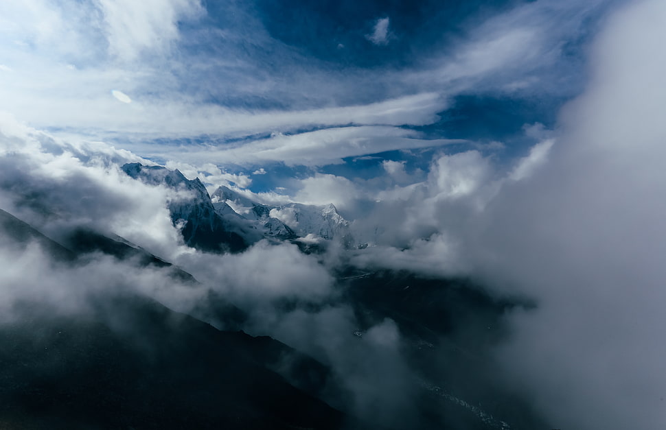 white clouds, Mountains, Clouds, Snow HD wallpaper