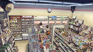 grocery store illustration, Makoto Shinkai , 5 Centimeters Per Second, detailed, anime