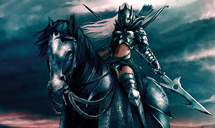 female knight illustration, fantasy art, warrior, horse, artwork