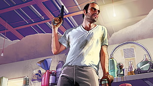 men's white shirt illustration, Grand Theft Auto V, video games