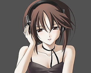 brown haired female anime character listens to music HD wallpaper