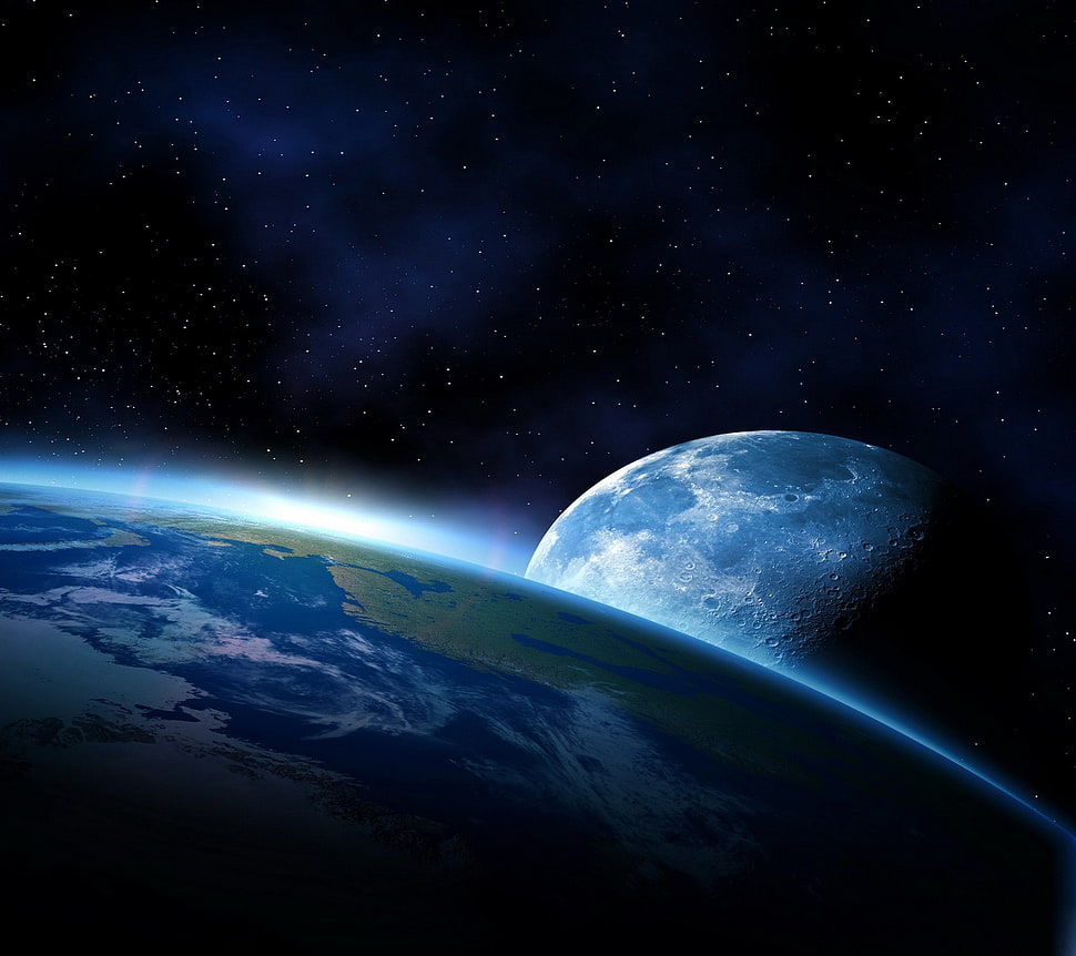 earth against moon HD wallpaper