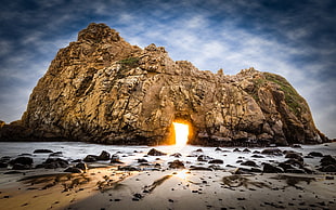 brown rock formation, rock, beach, Pfeiffer Big Sur State Park, California HD wallpaper