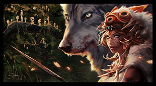 black and brown wolf painting, fantasy art, Princess Mononoke HD wallpaper