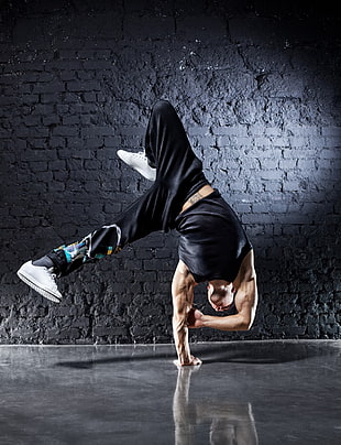 men's black tank top and black pants, dancing, men, dancer