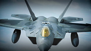 gray and black camouflage fighter jet, F22-Raptor, f22, aircraft, military aircraft