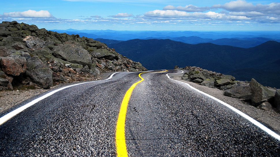 empty asphalt road near cliff HD wallpaper