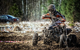 black and orange ATV, dirt, sports, vehicle, mud