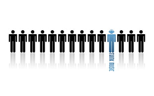 thirteen black and one blue human figure logo screenshot