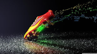 unpaired red and yellow soccer cleat, shoes, formula HD wallpaper