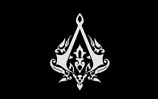 black background with crown logo, Assassin's Creed, video games, logo, black